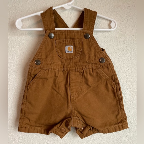 Carhartt Baby Tan Short Overalls size 6M - Picture 1 of 5